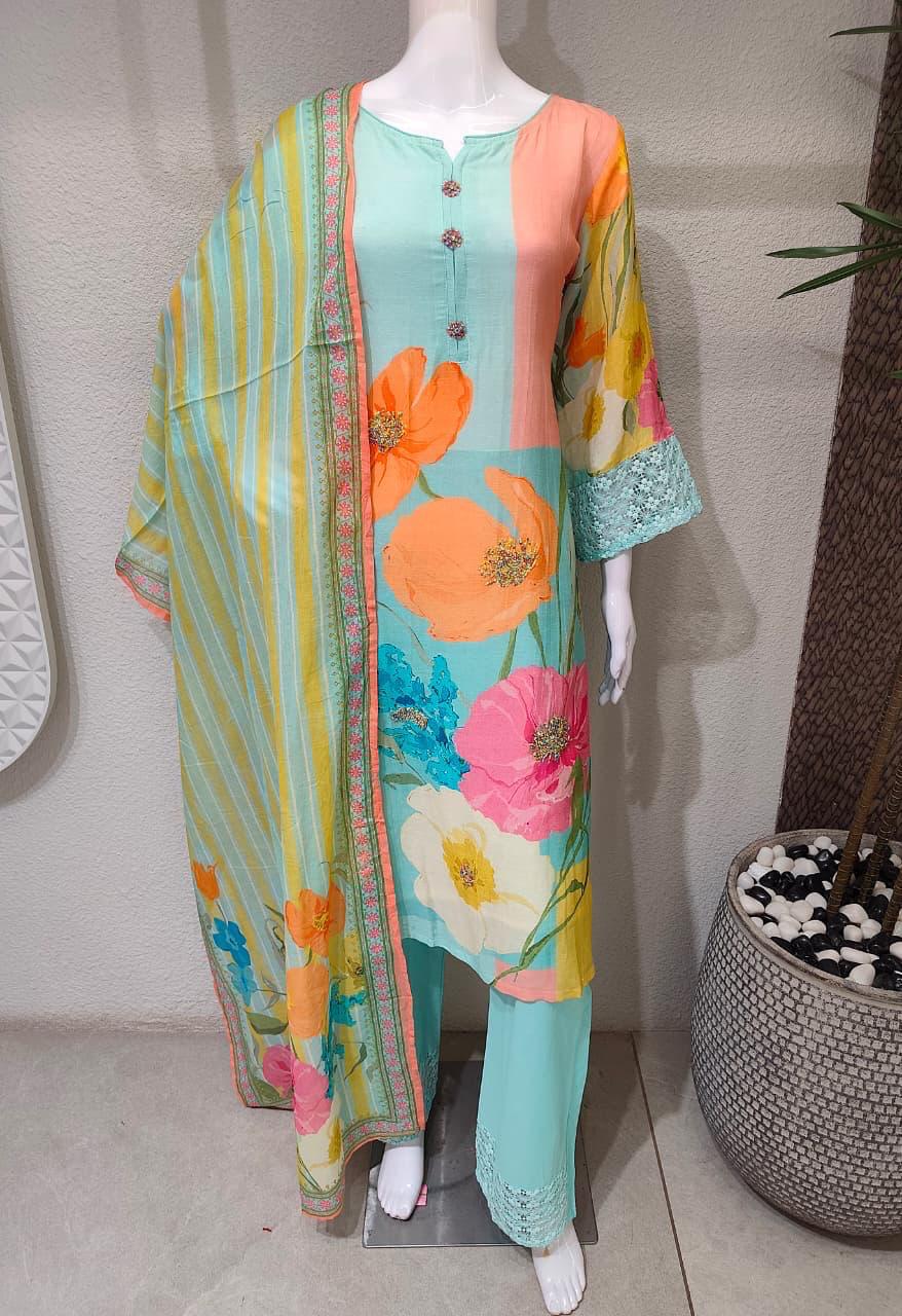 Stylist linen floral cotton suit