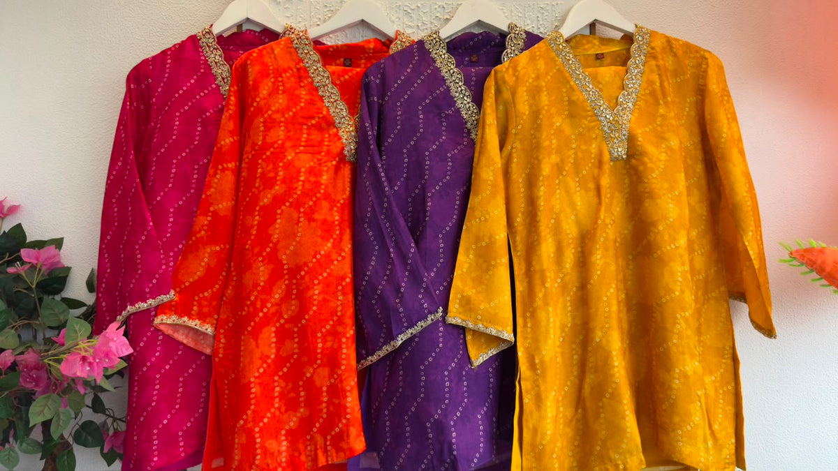 Trendy ethnic fusion Bandhani silk co ord set lining in both top & bottom