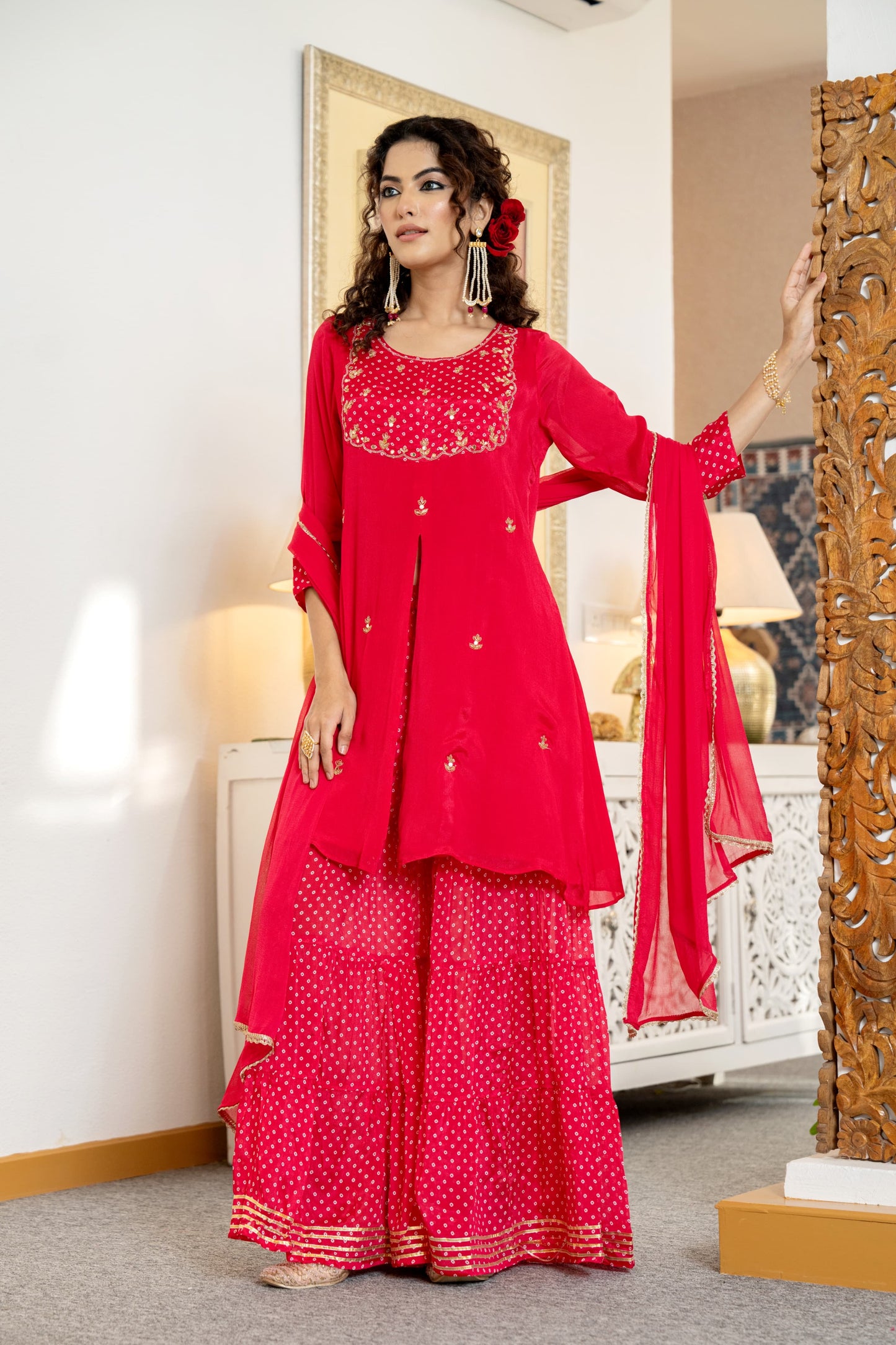 Red Bandhani divider set