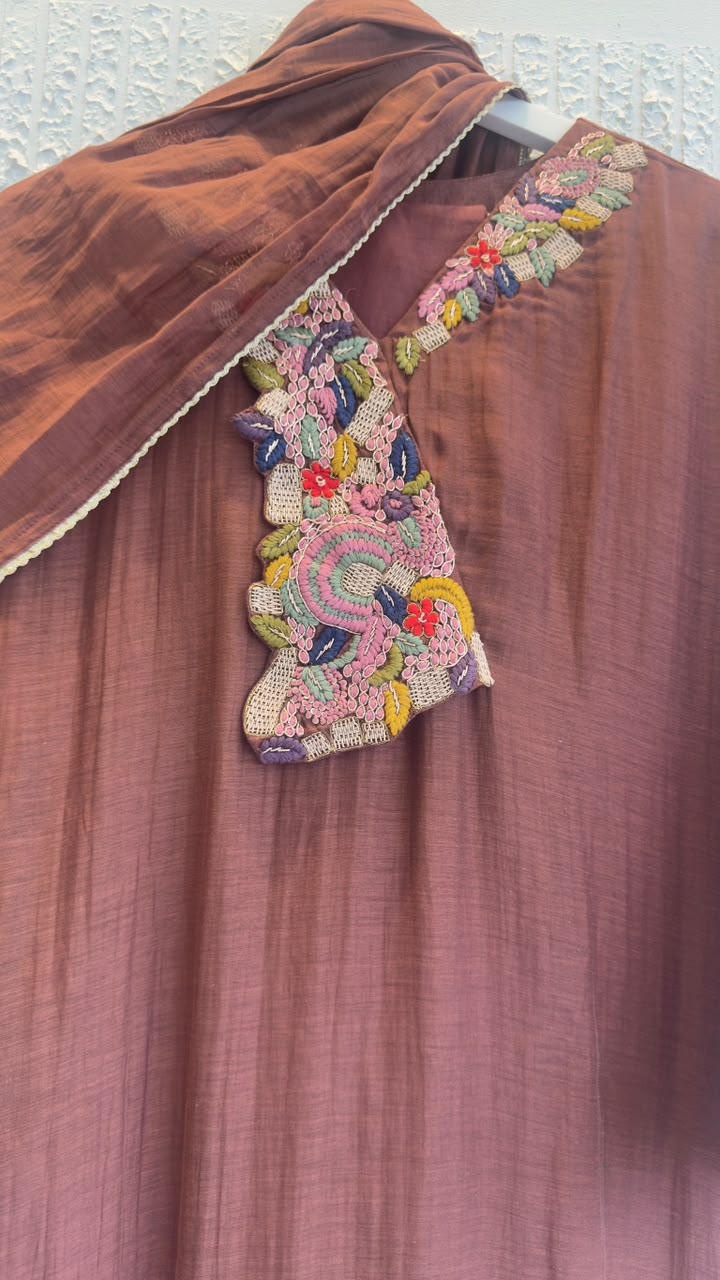 Multicolour zardozi silver embroidery mul chandari suit