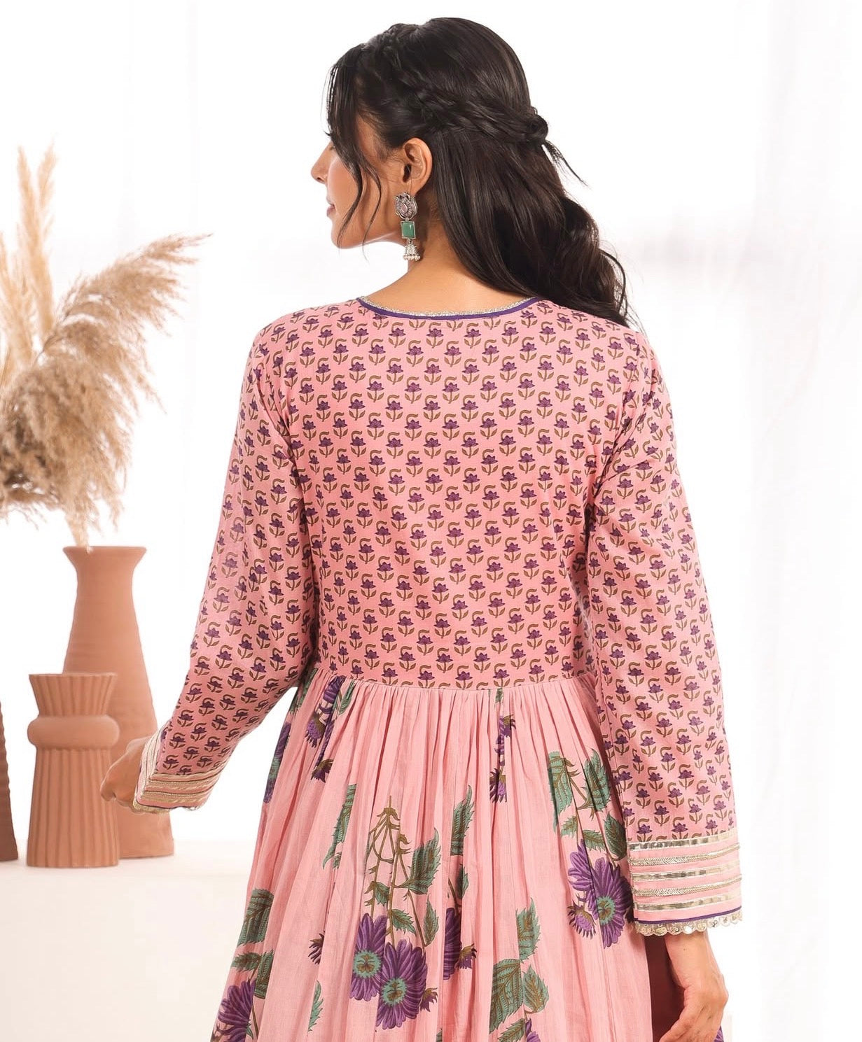Double layer cotton gown with gota detailing ( length 53)