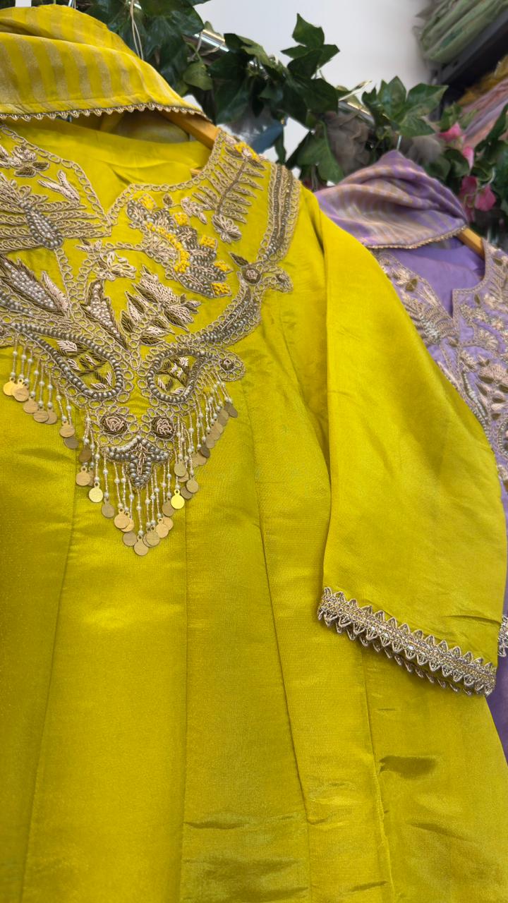 Luxe look tissue Anarkali with zari hand work