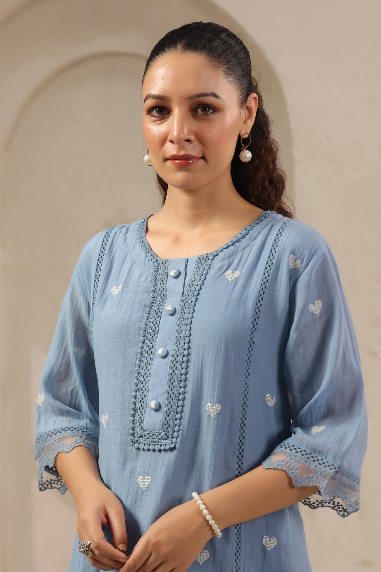 Heart blue pink mul chandari co ord set