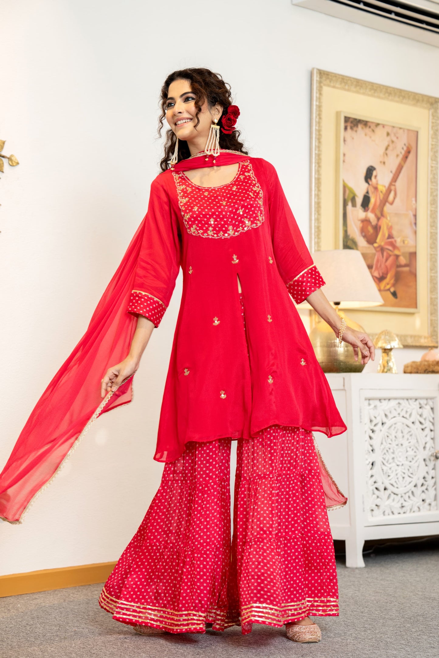 Red Bandhani divider set