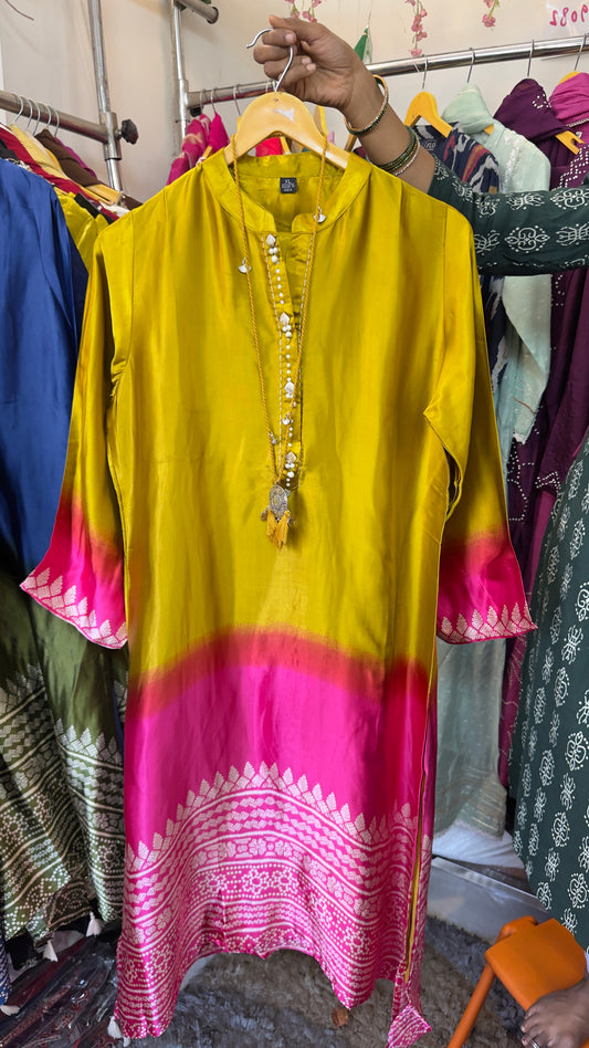 Yellow Gajji kurta pant with cotton lining