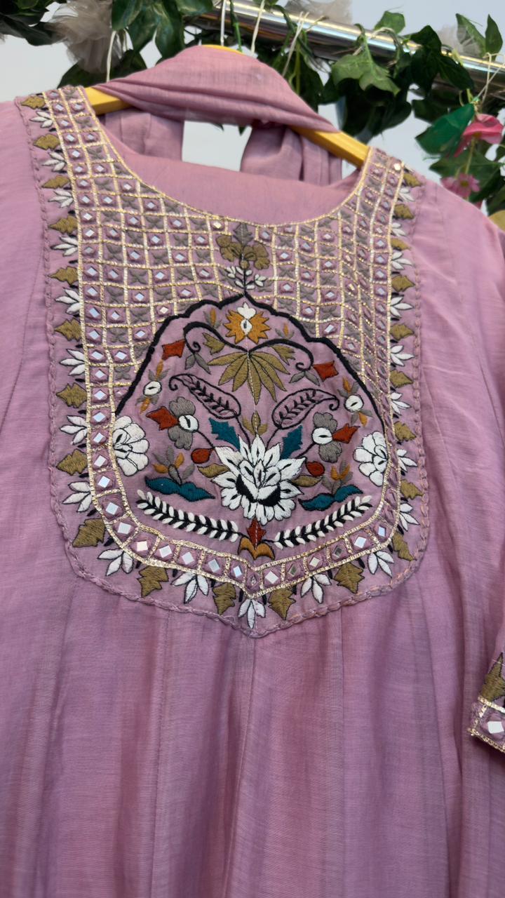 African handwork with real mirror work mul chandari suit
