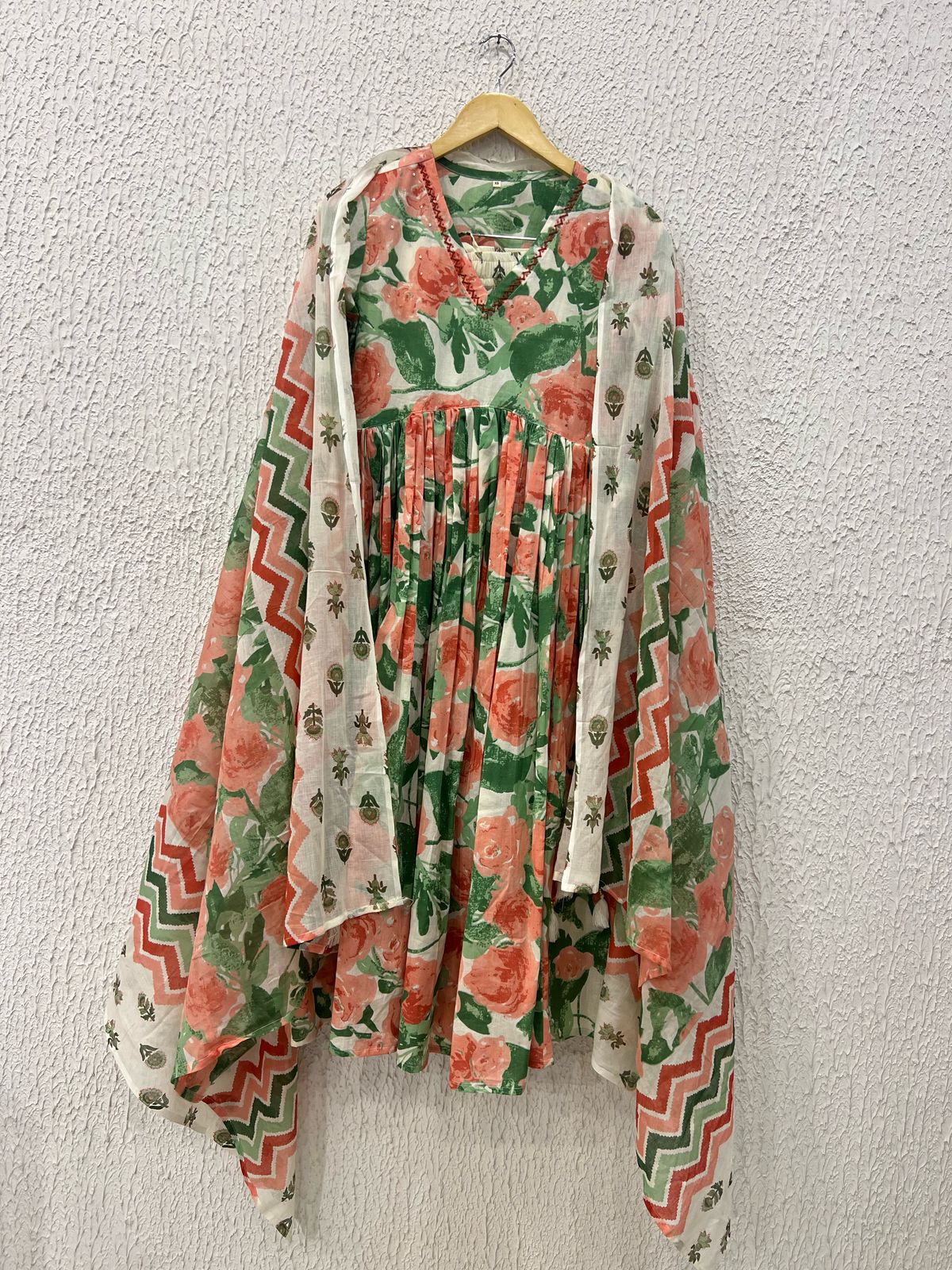 Tropical green cotton Anarkali