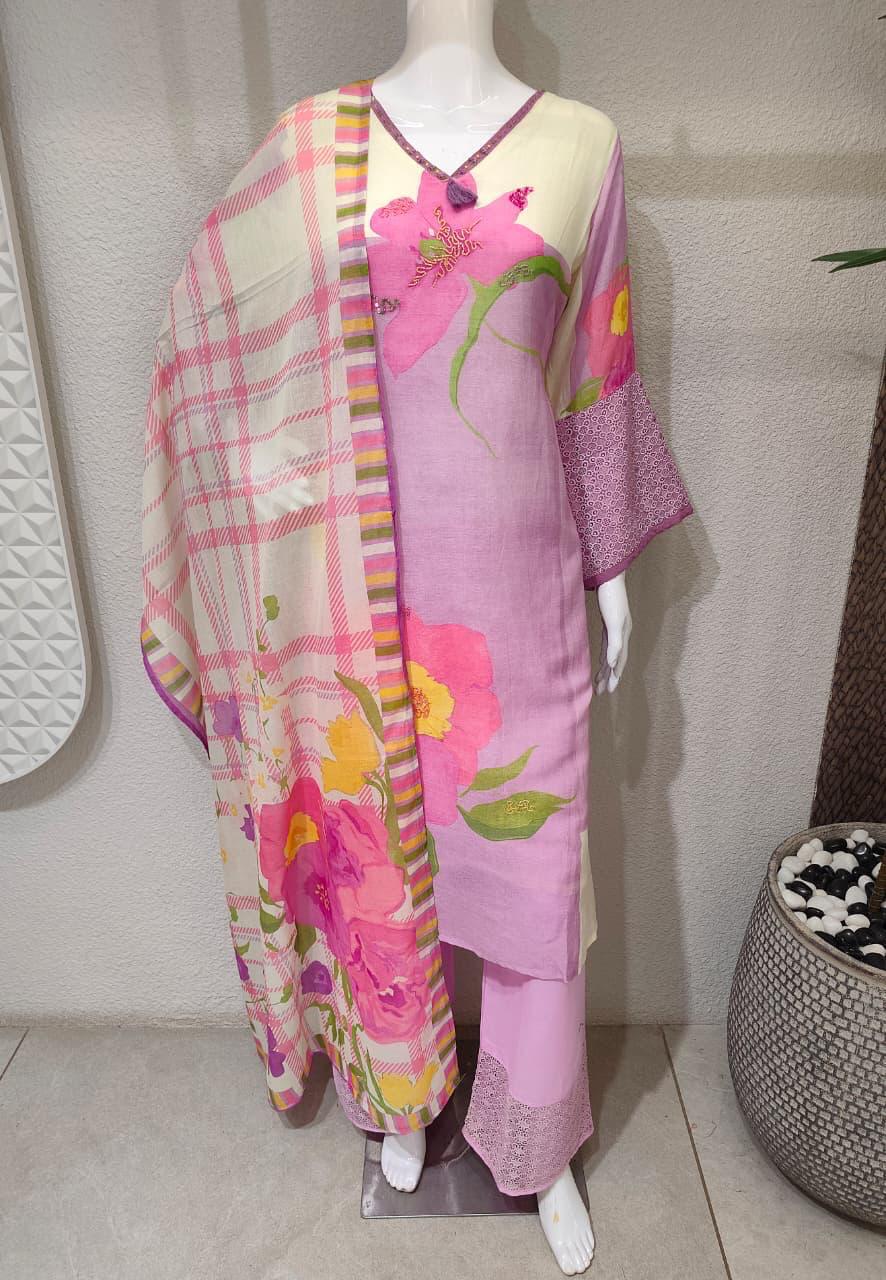 Stylist linen floral cotton suit