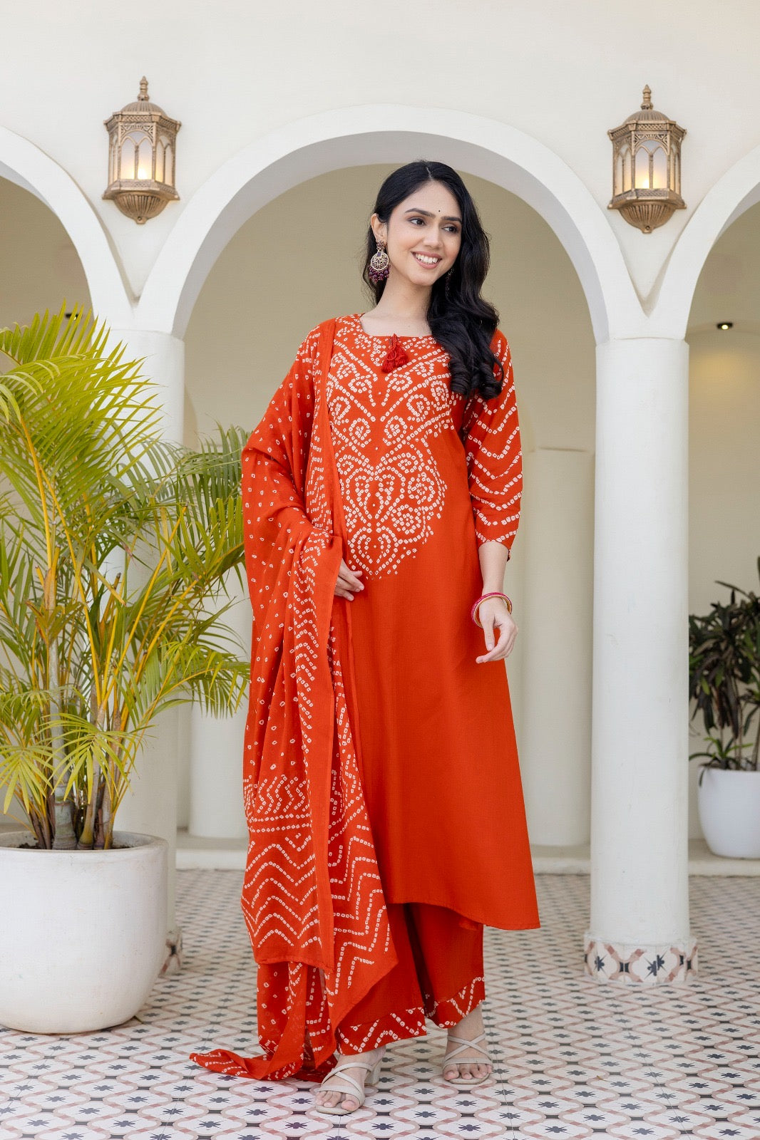 Rust Bandhani cotton suit