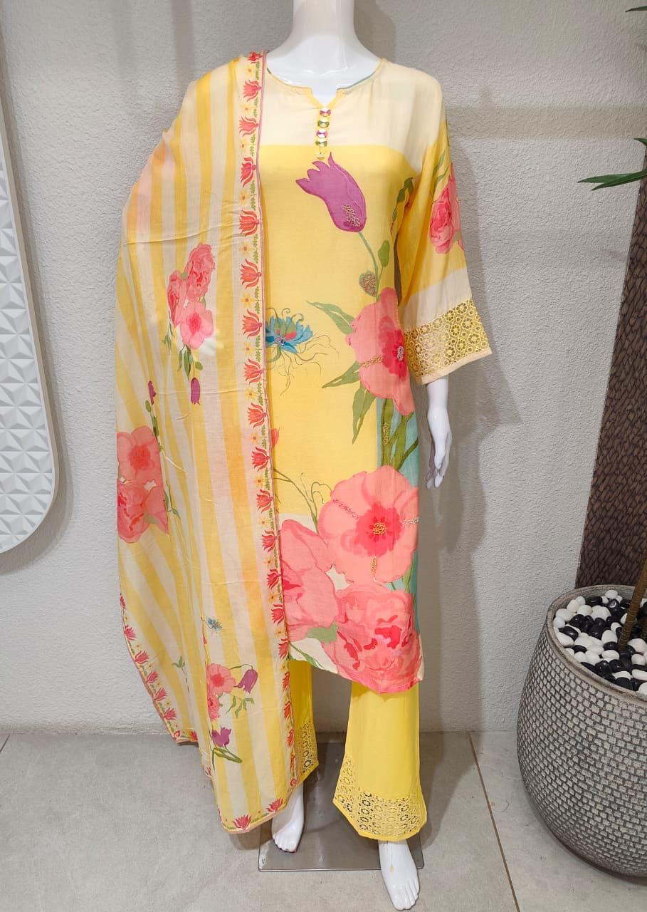 Stylist linen floral cotton suit