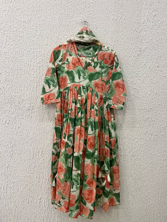 Tropical green cotton Anarkali