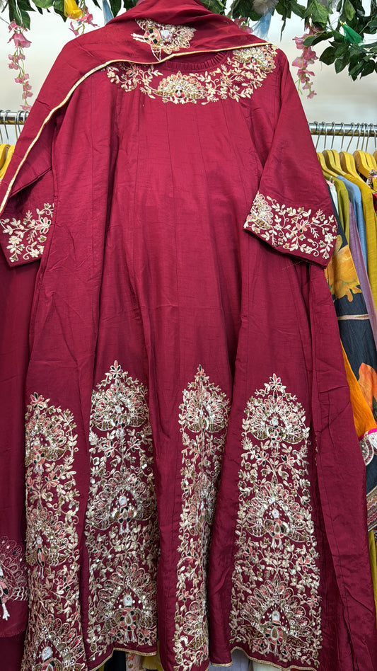 Traditional Marron silk Anarkali