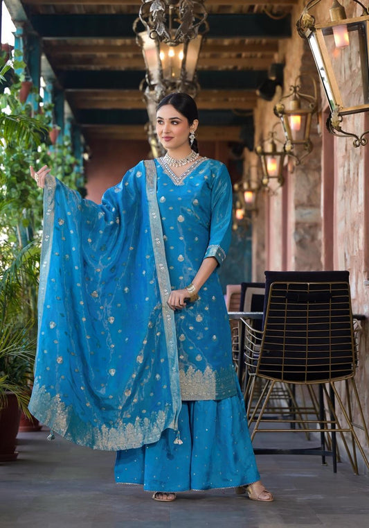 Blue banaras silk sharara