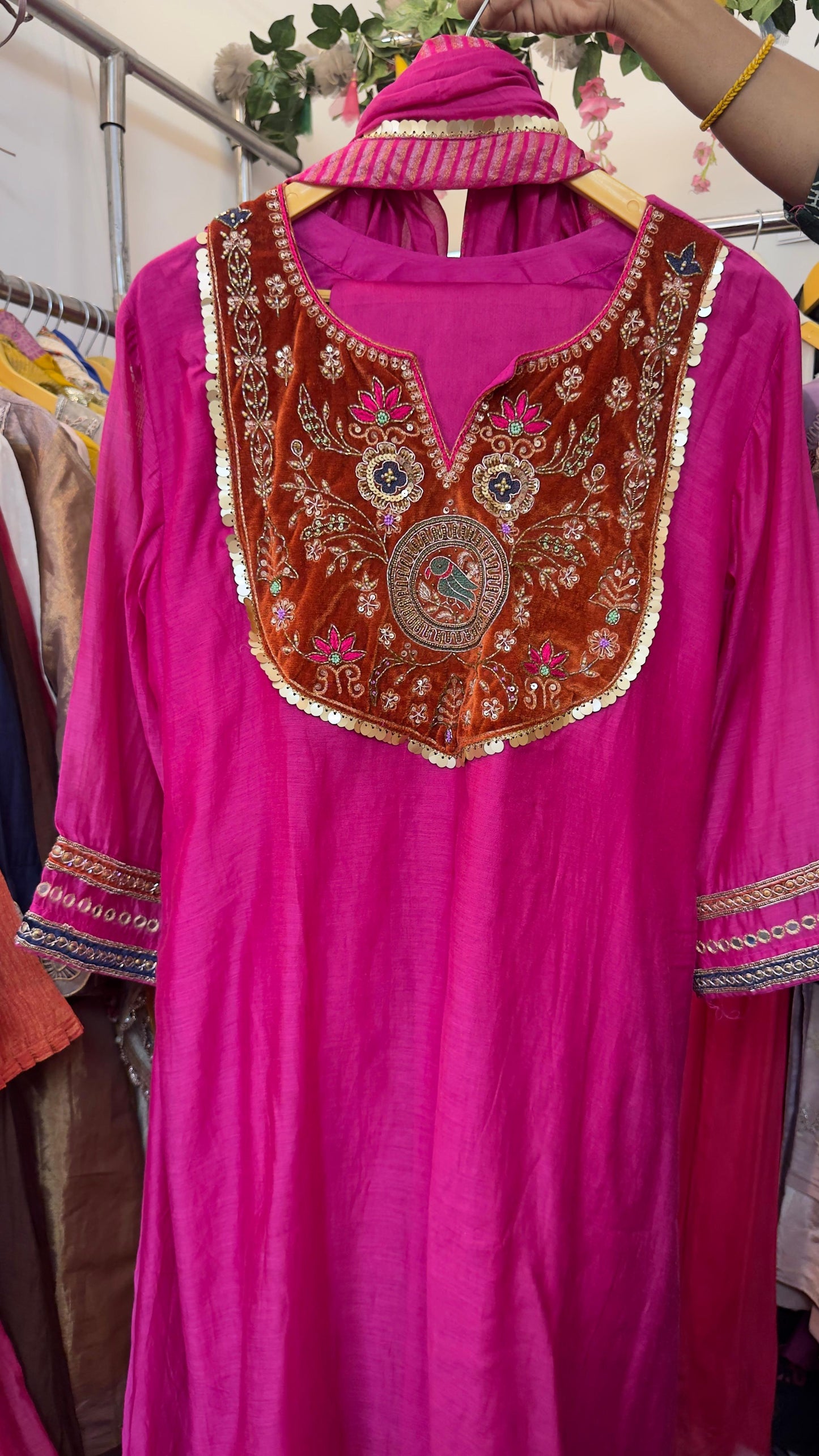 Velvet mul chandari Anarkali suit