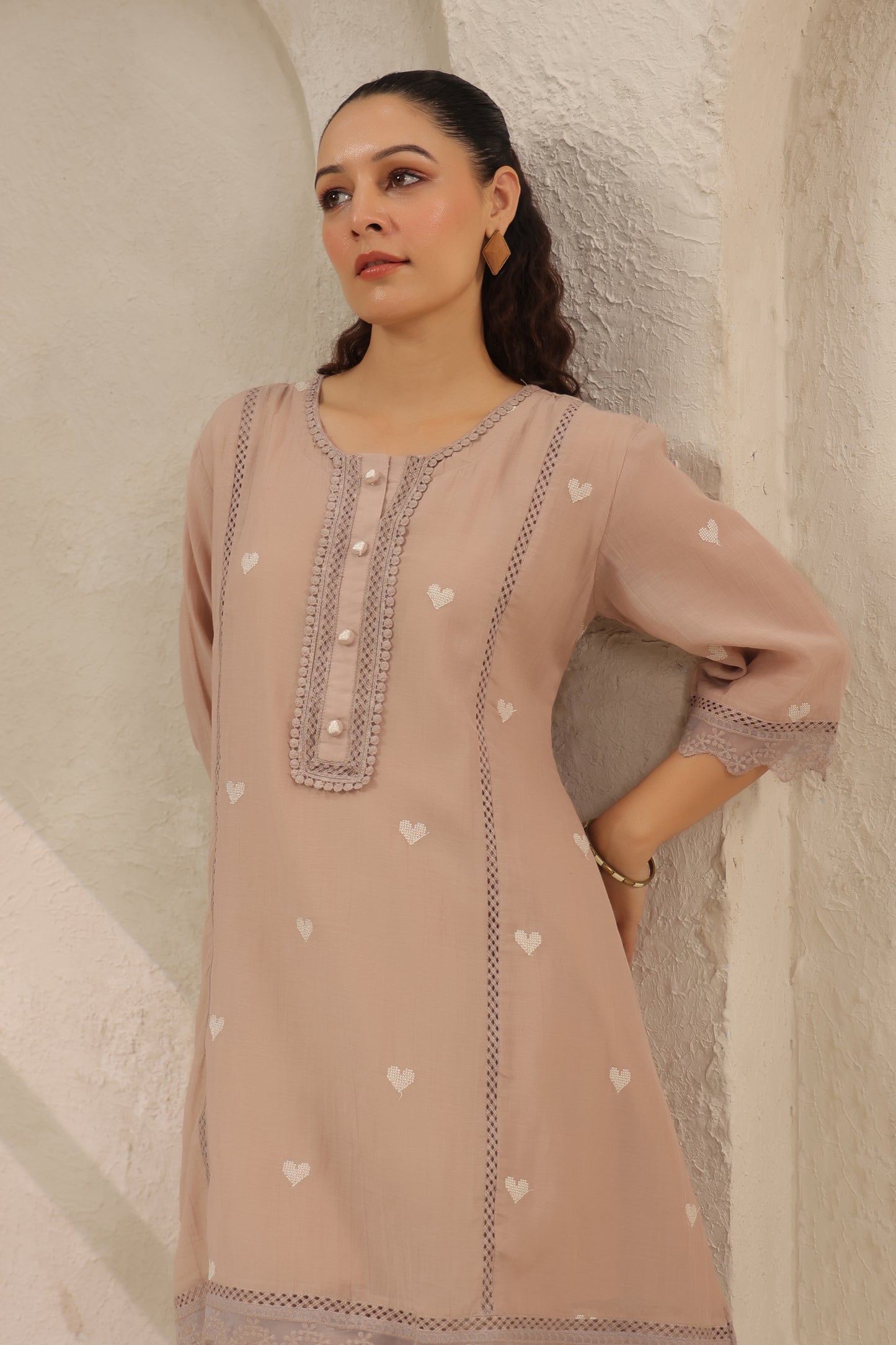 Heart Ivory pink mul chandari co ord set