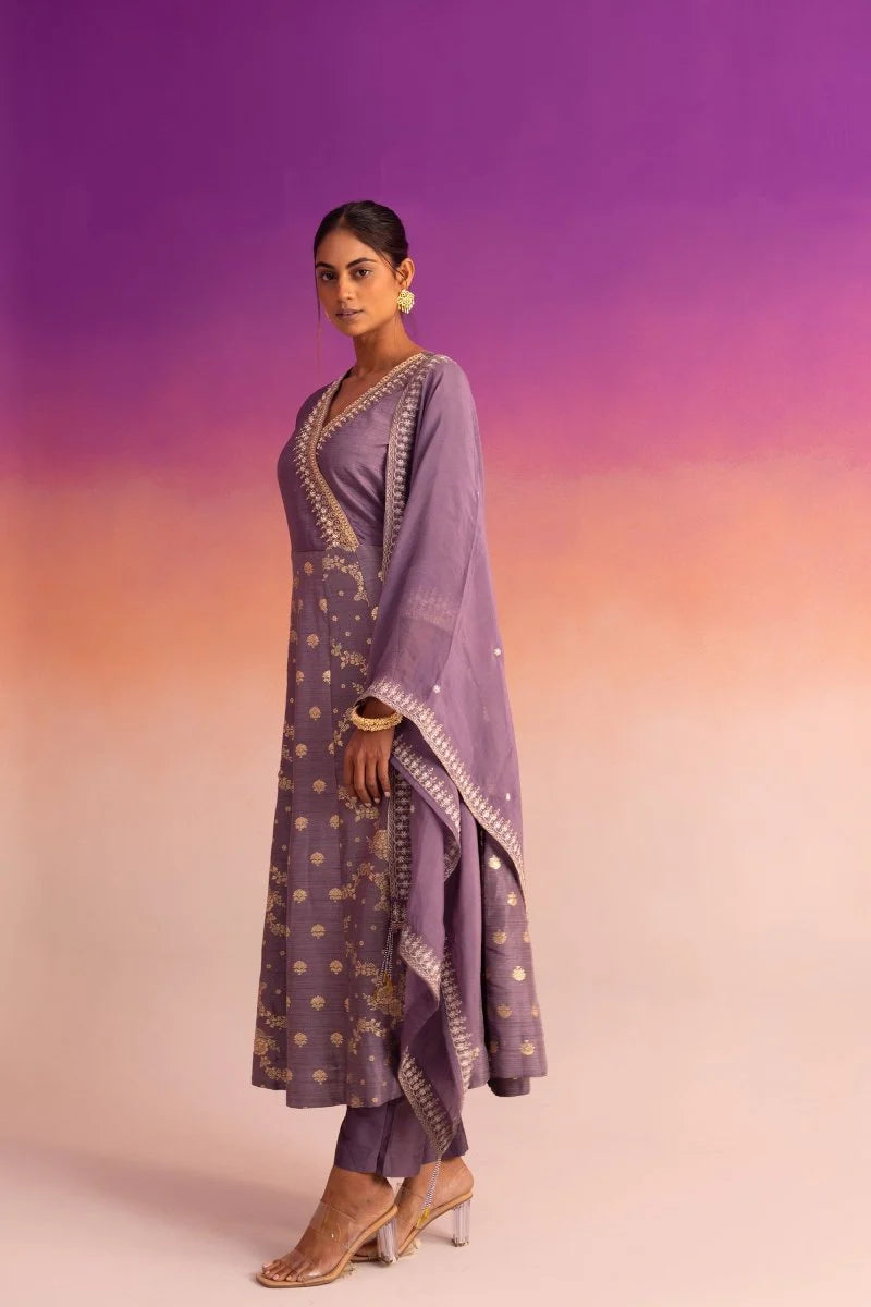 Mauve Kalidar Suit Set with Delicate Jacquard Weaving