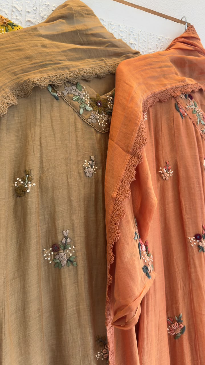 Elegant Aline French embroidery mul chandari suit