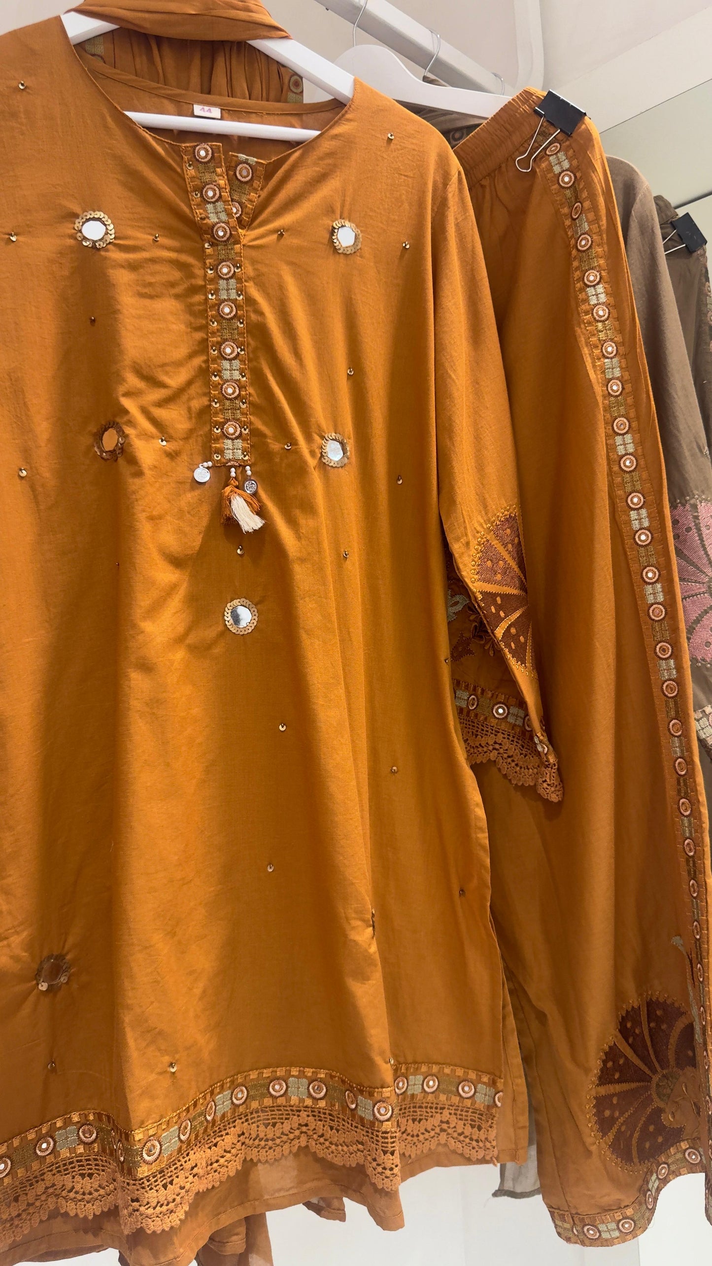 Karachi style short kurta pant set with dup in pure cotton