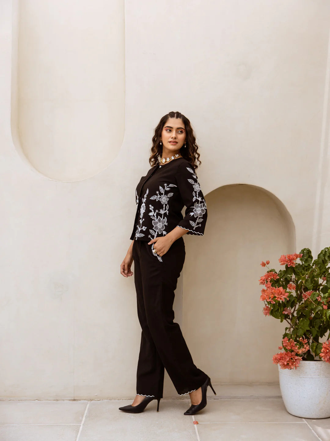 Mia black embroidery co-ord set