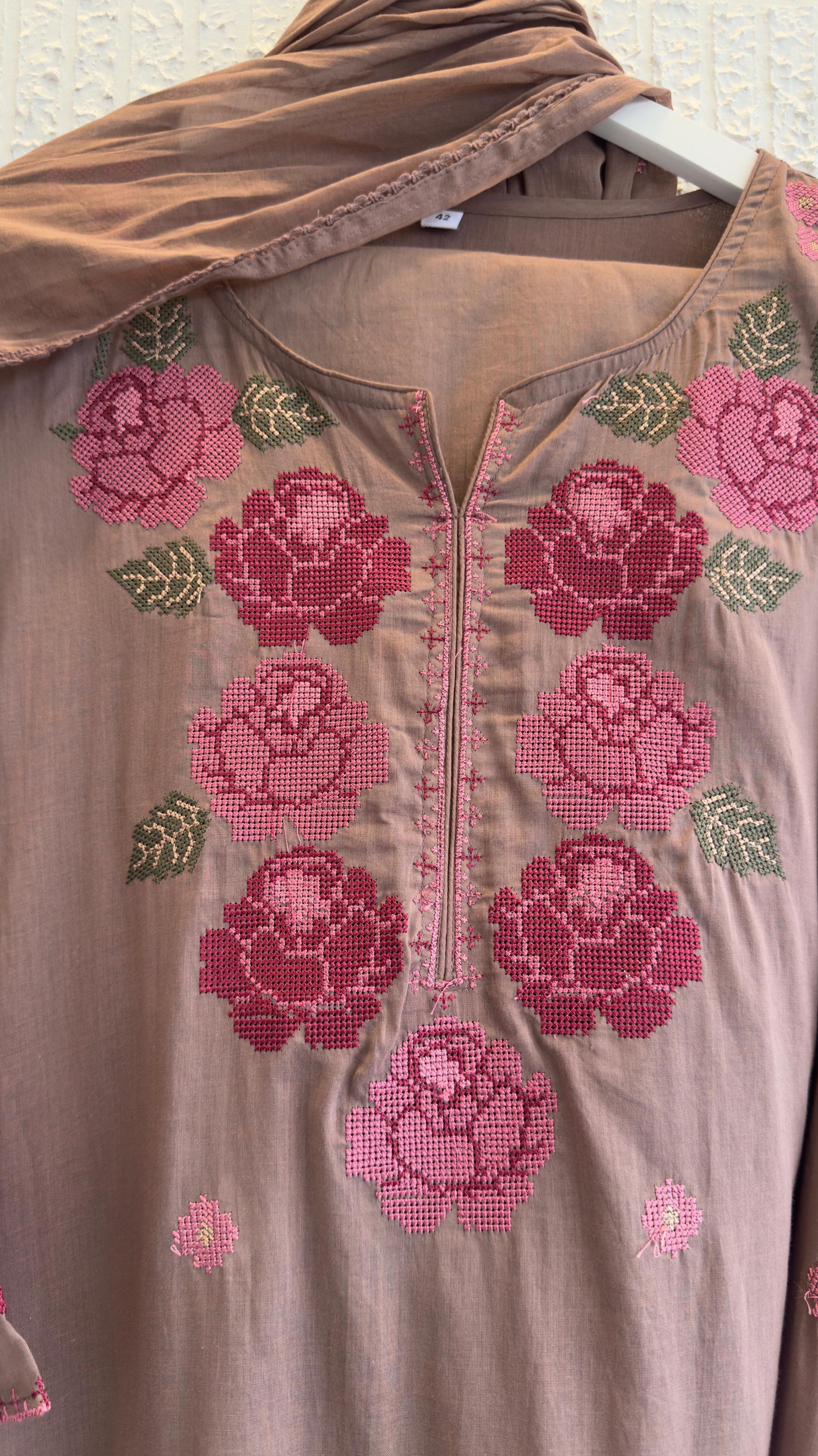 Rose cross embroidery cotton Aline suit
