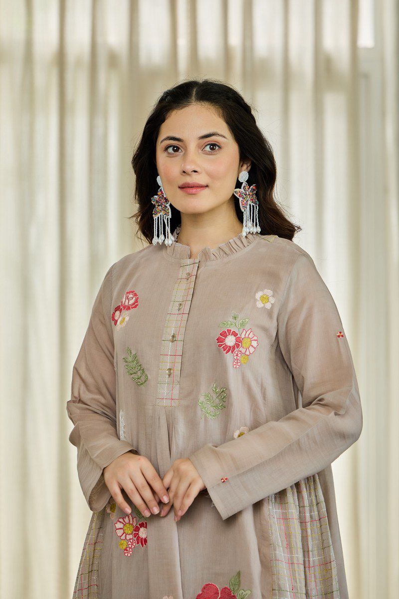 Preety cotton Aline kurta pant  all over embroidery