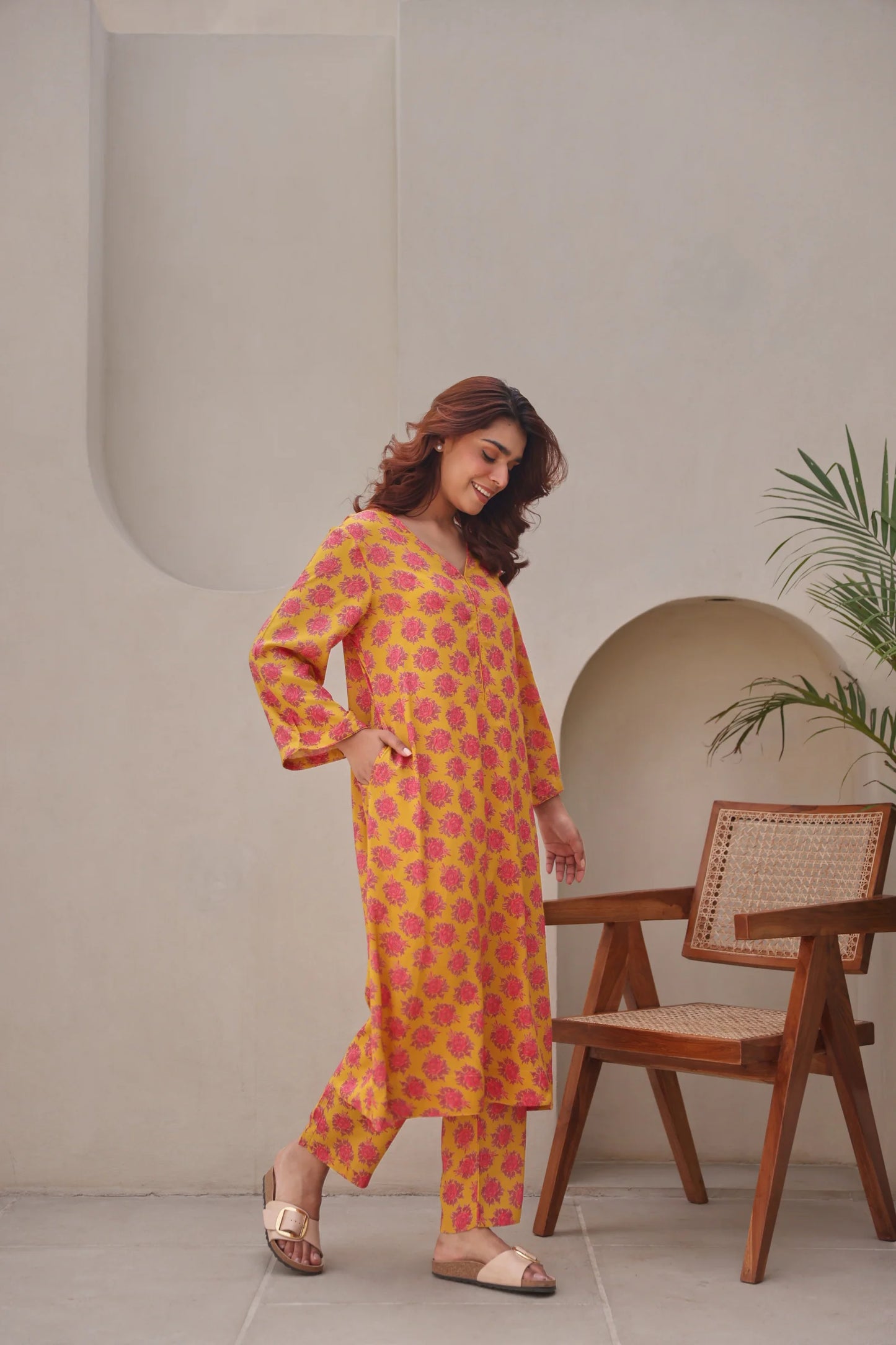 Yellow Floral Printed Modal Co-Ord Set