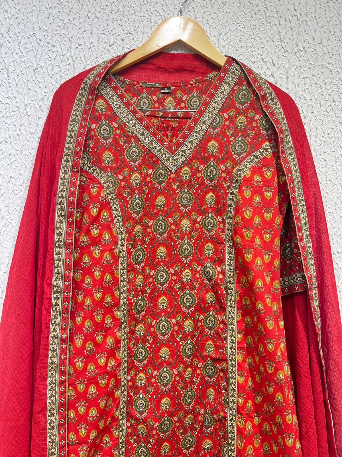 Red cotton kota doria suit