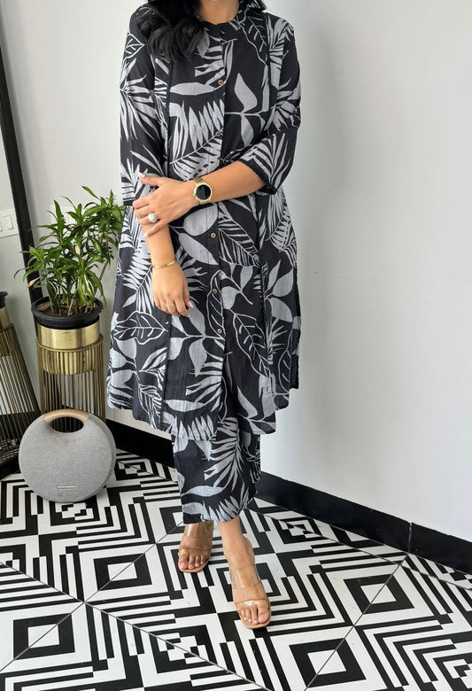 Black co ord cotton leafy