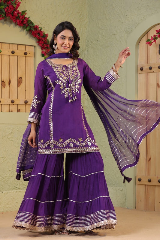 Puprle real mirror chinon Sharara set