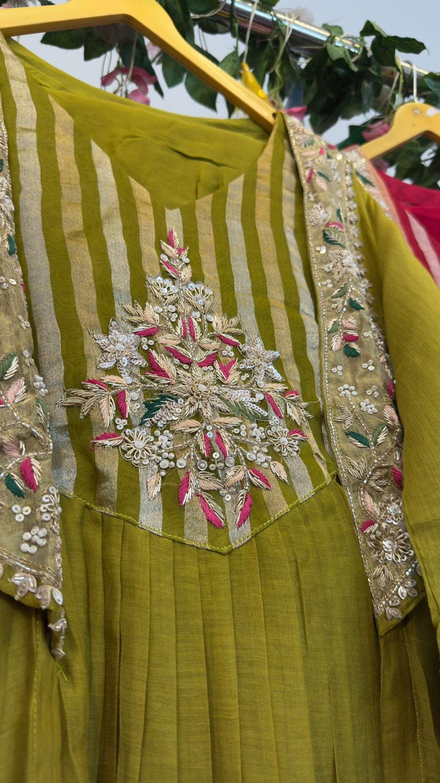 Jacket style mul chandari kurta pant
