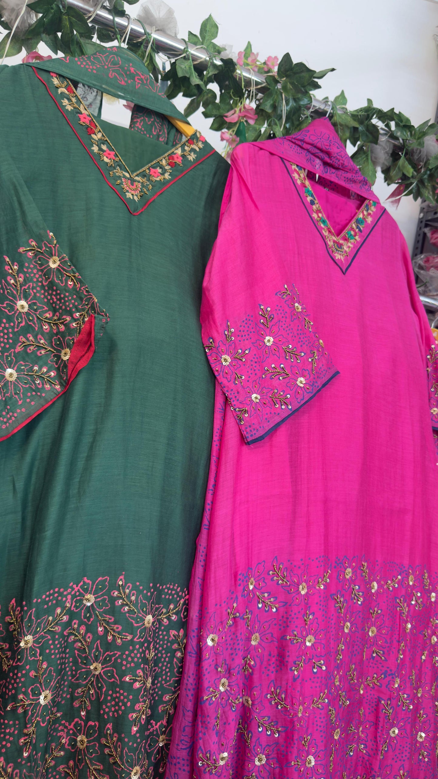 Mul chandari hand printed with hand work Aline suit