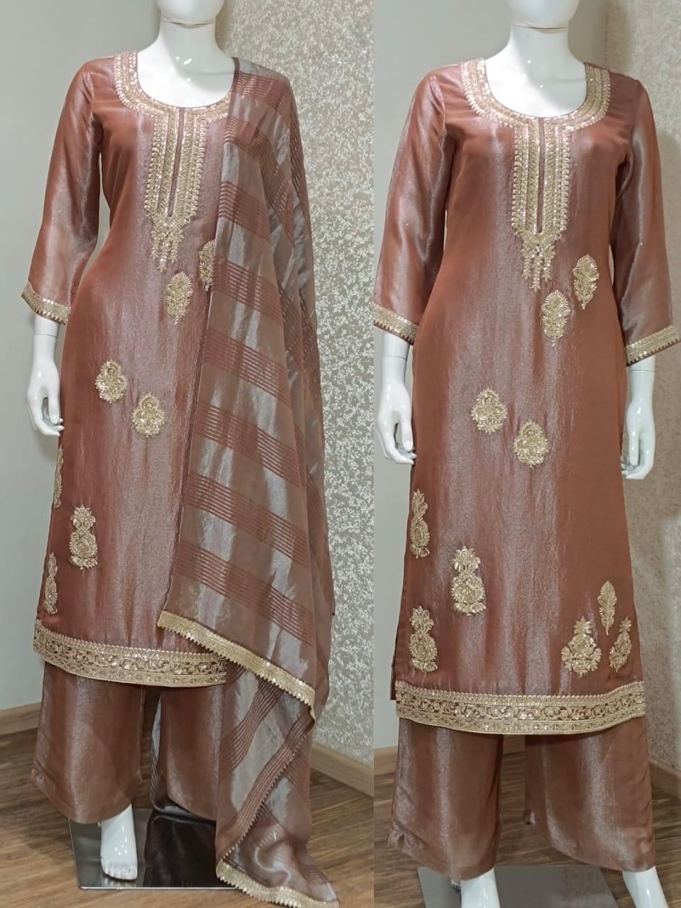 Glass tissue suit with palzoo and Dupatta