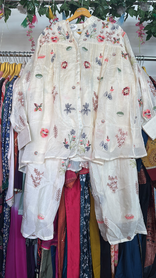 Cream embroidery chinon co ord set