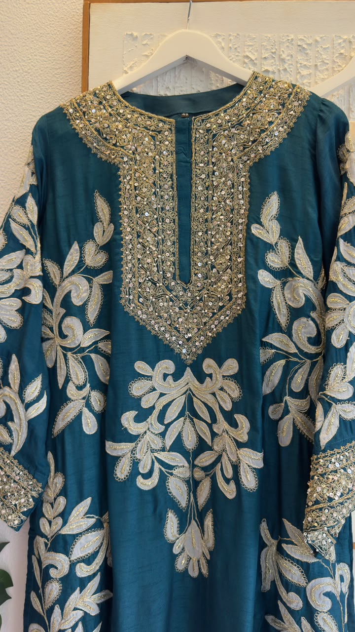 Beautiful Gajji Bhatti with silk applique embroidery top