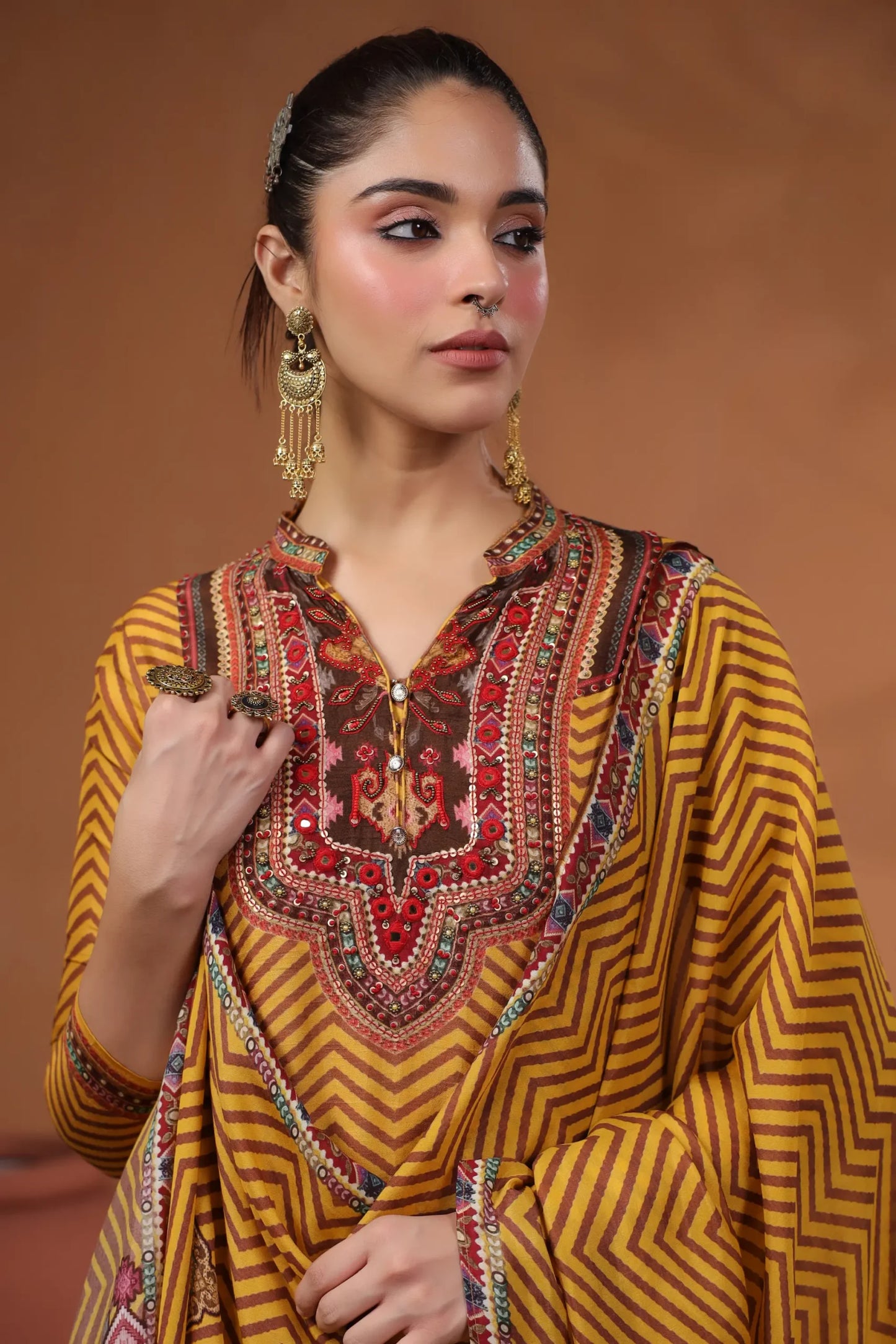 Mustard silk suit