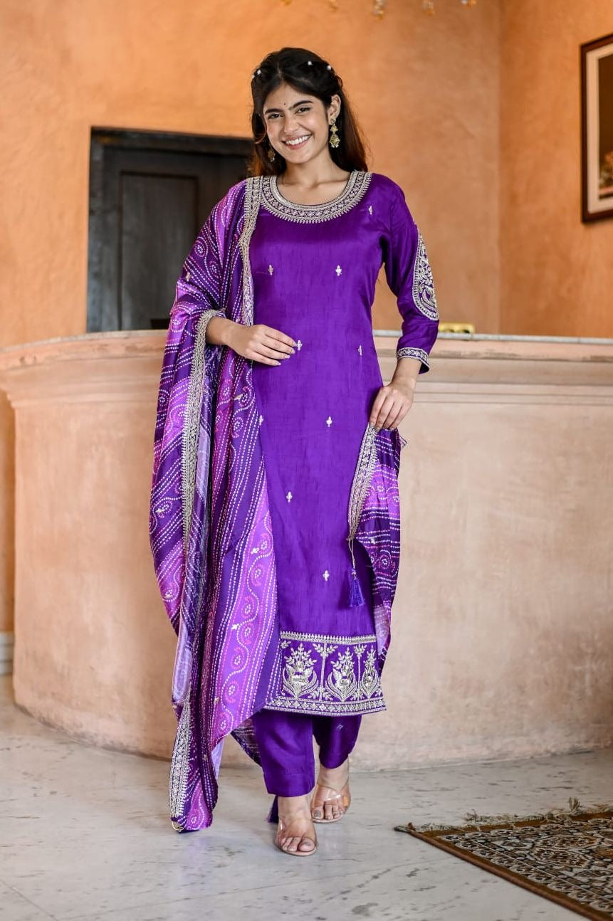 Ethnic Bandhani suit in 3 beautiful colours