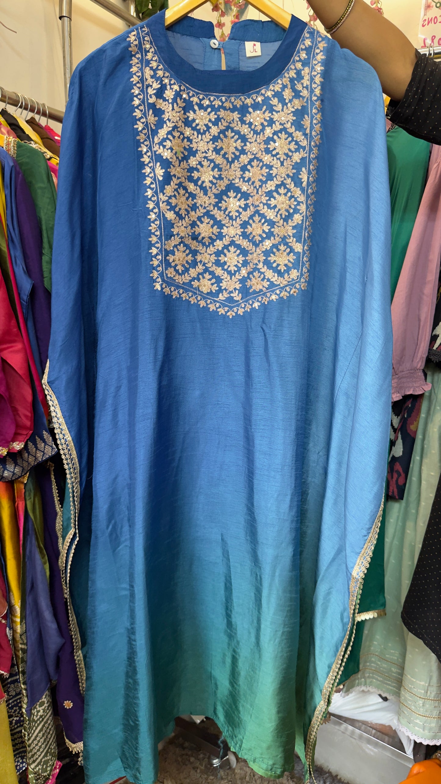 Blue ombré silk kaftan pants set