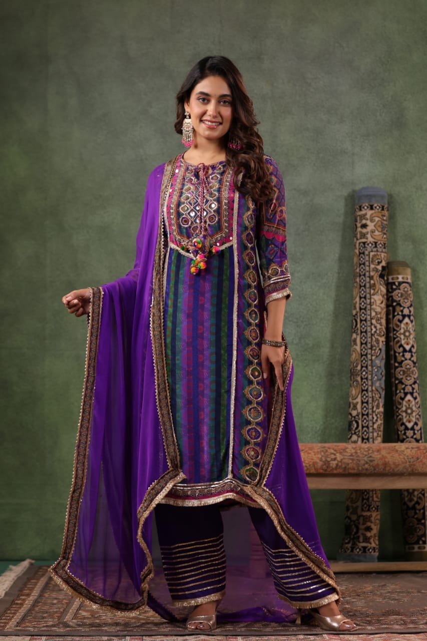 Pure muslin silk Farshi salwar suit with bag