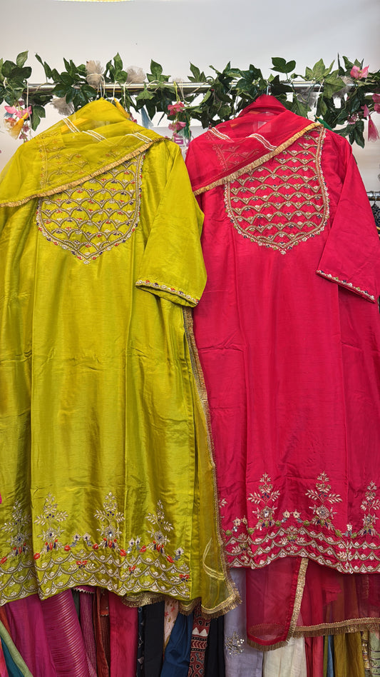 Red/ green Net ethnic hand work