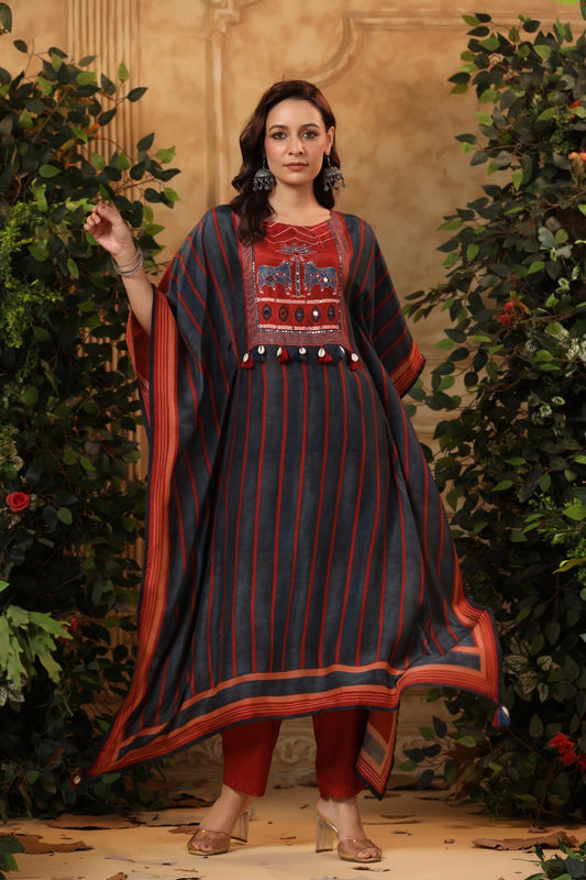 Pichwai kaftan ( Marron/mustard)