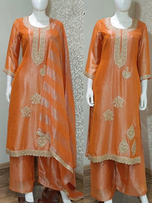 Glass tissue suit with palzoo and Dupatta
