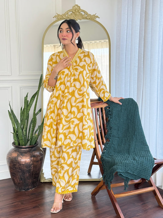 Smarty Muslin Yellow co ord set
