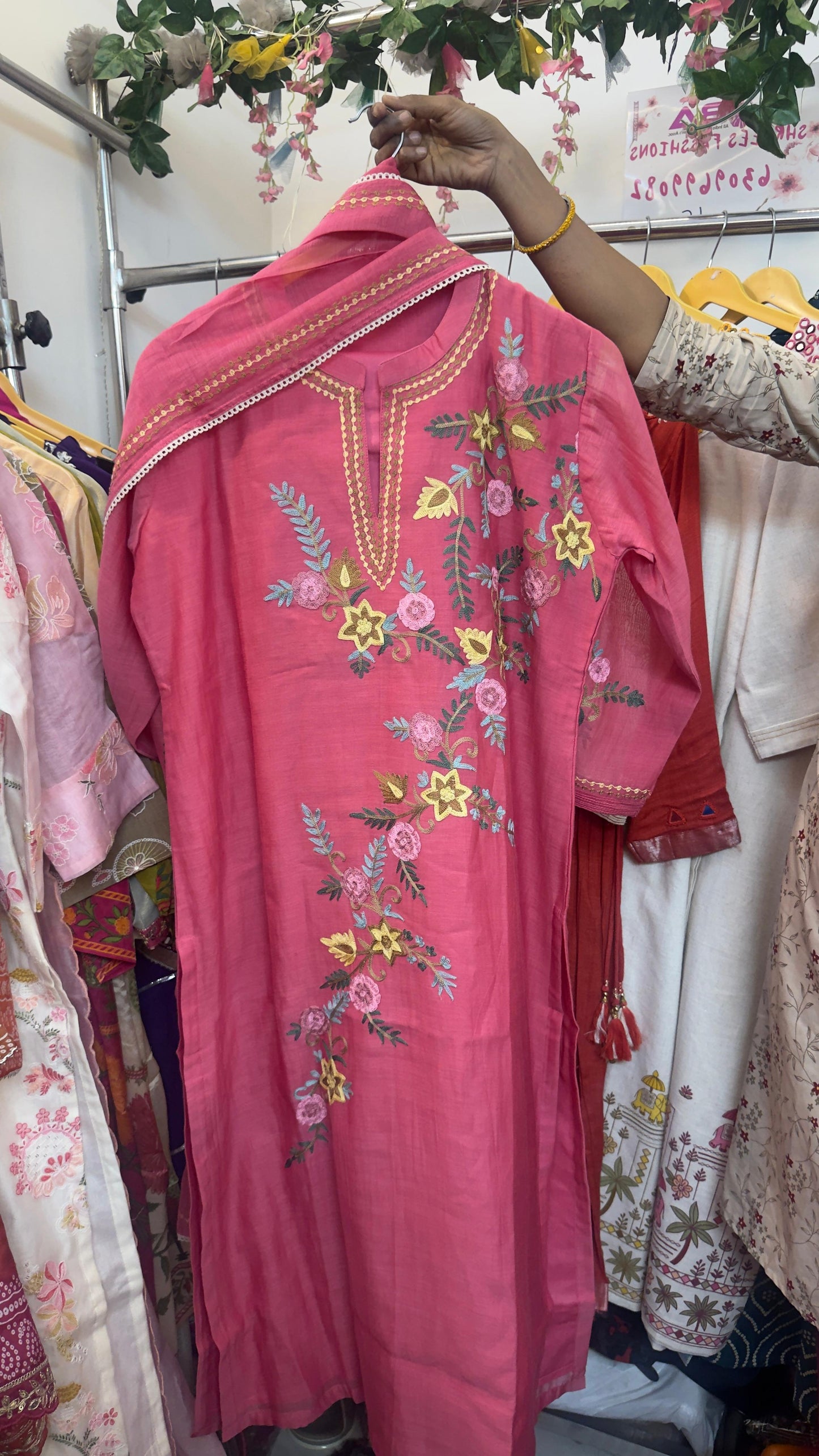 Parsi embroidery Mul chandari staright suit