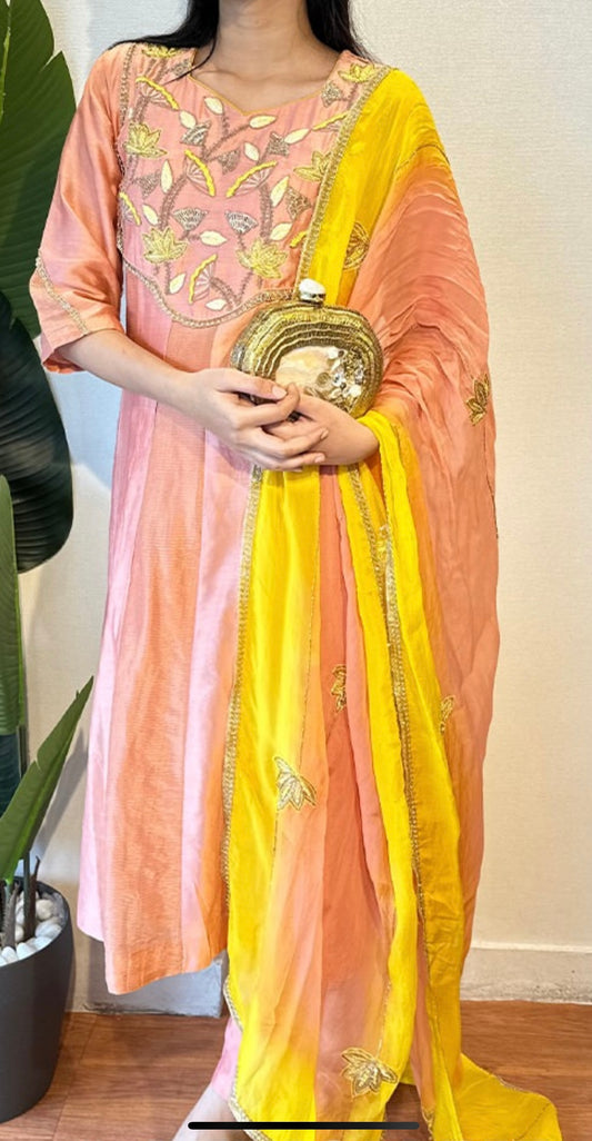 Lotus Hand work tissue Anarkali