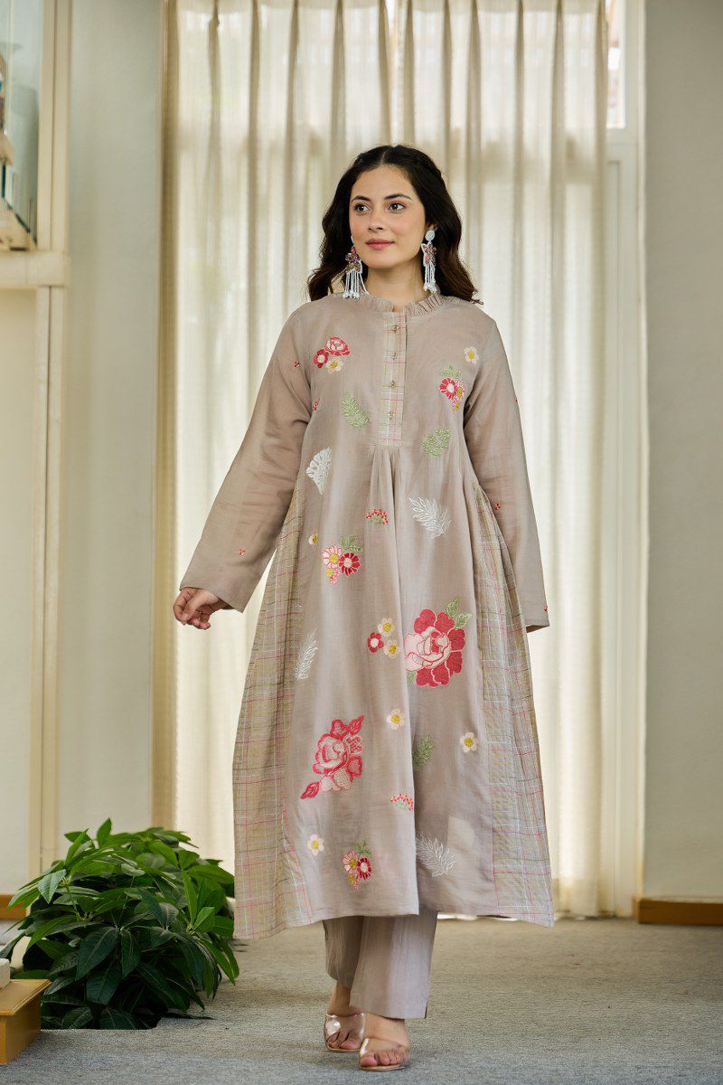Preety cotton Aline kurta pant  all over embroidery