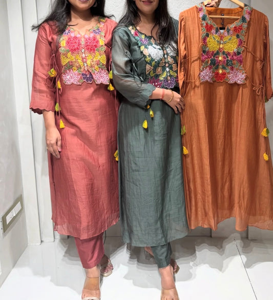 Fusion Indian Co ord set in mul chandari kurta pant