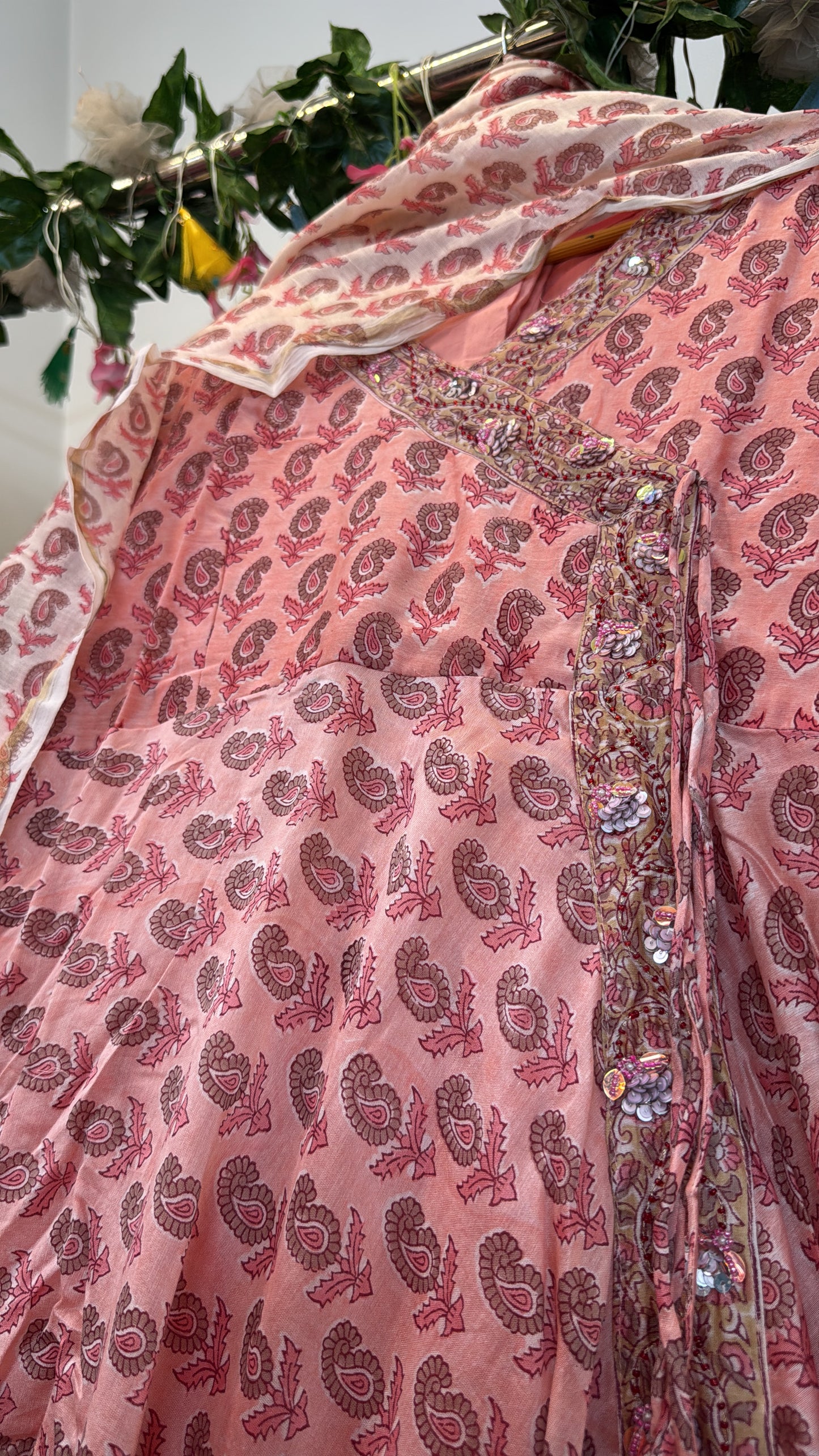 Peace hand block chandari Anarkali