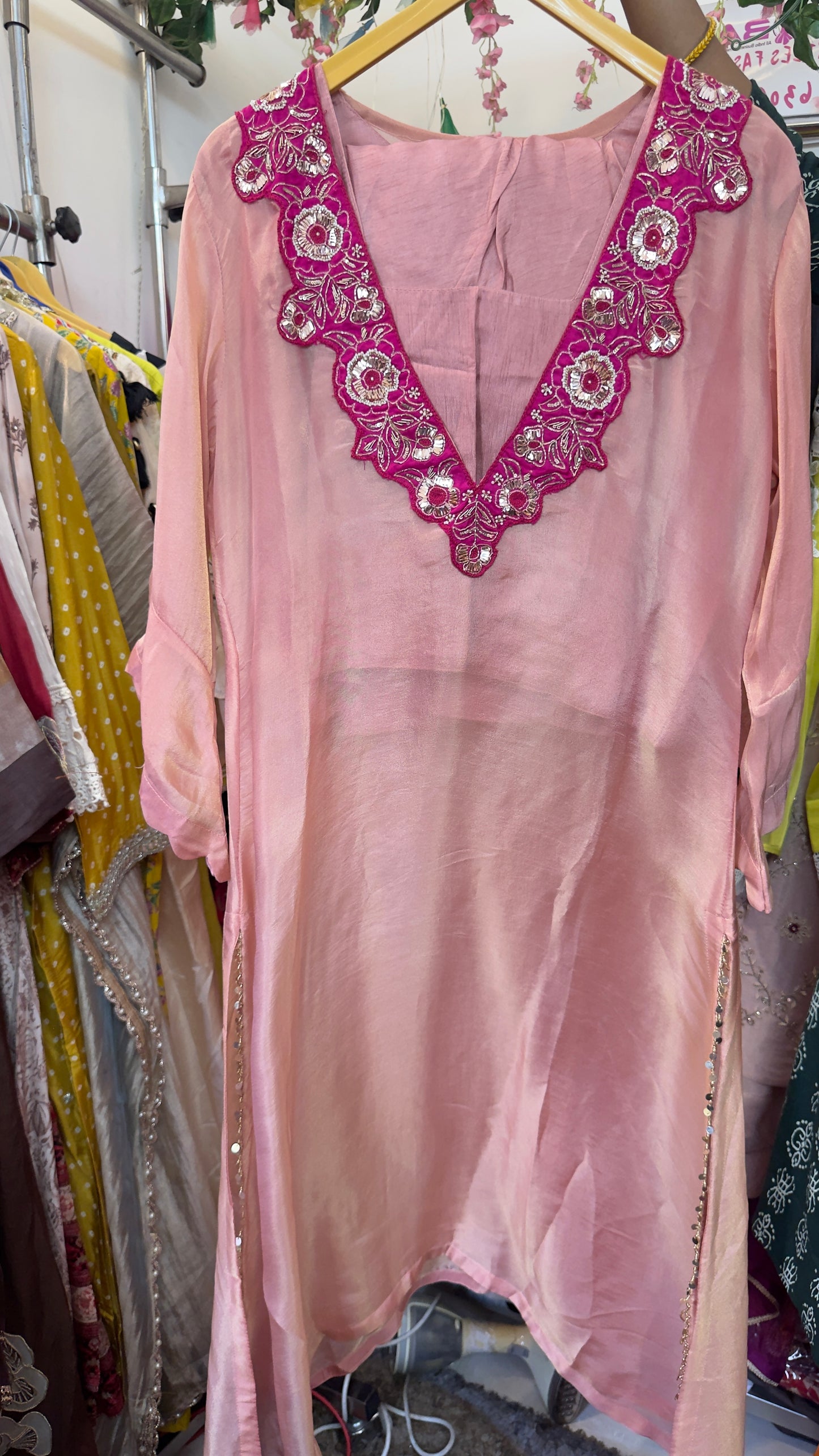 Simmer peach tissue with bruster with dhoti pants