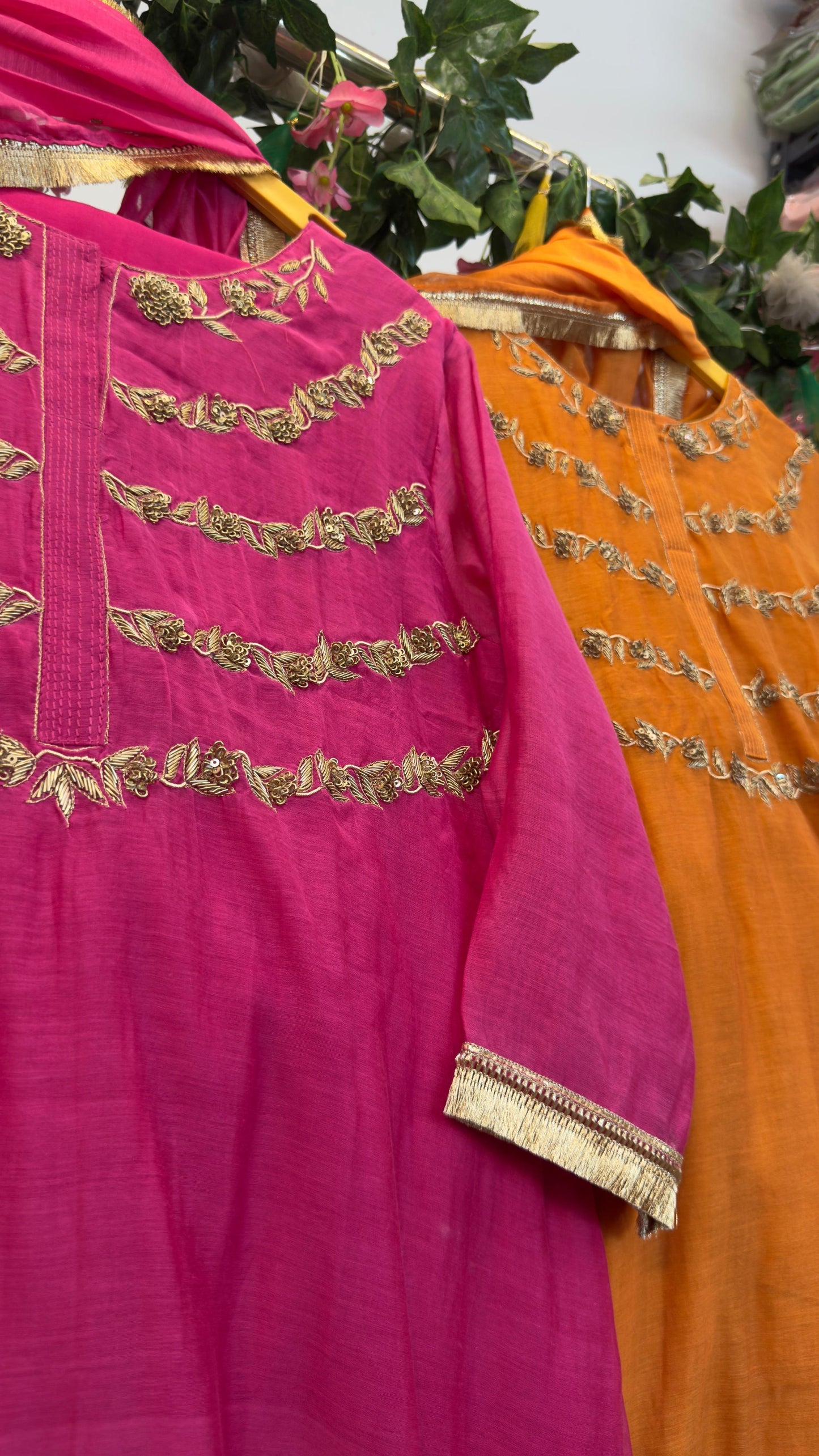 Festive bright shade mul chandari in handwork