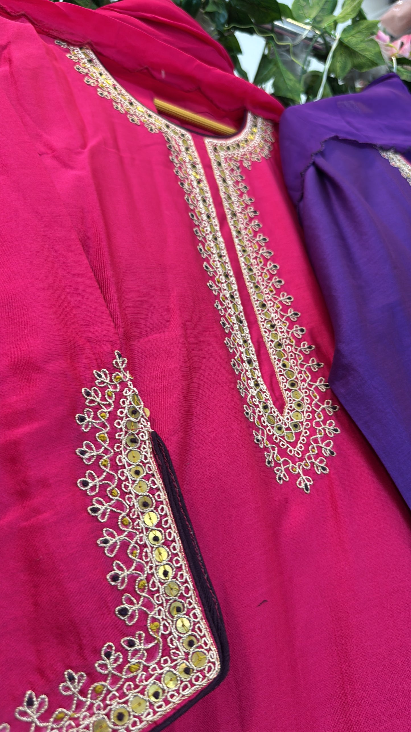 Silky heavy hand work hem suit